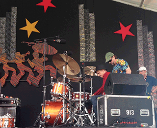 Dave and John Vidacovich setting up at the New Orleans Jazz and Heritage Festival